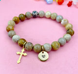 Fossil Coral Bracelet in Gold or Silver, Natural Fossil Coral Gemstone Jewelry, N6382