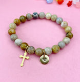 Fossil Coral Bracelet in Gold or Silver, Natural Fossil Coral Gemstone Jewelry, N6382