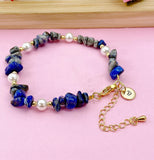 Lapis Lazuli Shell Pearl Bracelet, Gold Natural Gemstone Jewelry, N6299