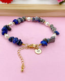 Lapis Lazuli Shell Pearl Bracelet, Gold Natural Gemstone Jewelry, N6299