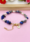 Lapis Lazuli Shell Pearl Bracelet, Gold Natural Gemstone Jewelry, N6299