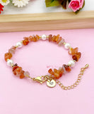 Carnelian Shell Pearl Bracelet, Gold Natural Carnelian Gemstone Jewelry, N6301