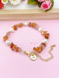 Carnelian Shell Pearl Bracelet, Gold Natural Carnelian Gemstone Jewelry, N6301