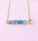 Apatite Necklace, Gold Natural Apatite Gemstone Jewelry, Bracelet Option, N6303