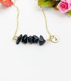 Obsidian Necklace, Gold Natural Obsidian Gemstone Jewelry, Bracelet Option, N6308