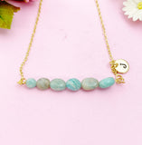Amazonite Necklace, Gold Natural Amazonite Gemstone Jewelry, Bracelet Option, N6312A