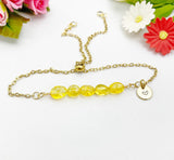 Citrine Bracelet, Gold Natural Citrine Gemstone Jewelry, Necklace Option, N6315
