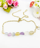Fluorite Bracelet, Gold Natural Fluorite Gemstone Jewelry, Necklace Option, N6316