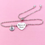 Silver Matron of Honor Bracelet, Gold or Silver Heart Matron of Honor Jewelry, Wedding Gift, D579S