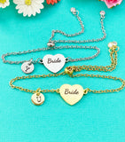 Bride Bracelet, Gold or Silver Heart Bride Jewelry, Wedding Gift, D581