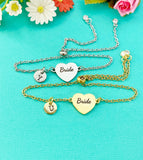 Bride Bracelet, Gold or Silver Heart Bride Jewelry, Wedding Gift, D581