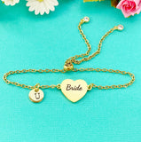 Gold Bride Bracelet, Gold or Silver Heart Bride Jewelry, Wedding Gift, D581G