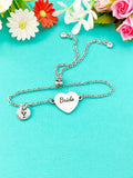Silver Bride Bracelet, Gold or Silver Heart Bride Jewelry, Wedding Gift, D581S