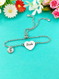 Silver Bride Bracelet, Gold or Silver Heart Bride Jewelry, Wedding Gift, D581S