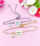 Maid of Honor Bracelet, Gold or Silver Heart Maid of Honor Jewelry, Wedding Gift, D580