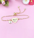 Maid of Honor Bracelet, Gold or Silver Heart Maid of Honor Jewelry, Wedding Gift, D580G