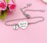 Silver Maid of Honor Bracelet, Gold or Silver Heart Maid of Honor Jewelry, Wedding Gift, D580S