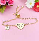 Gold  Matron of Honor Bracelet, Gold or Silver Heart Matron of Honor Jewelry, Wedding Gift, D579G