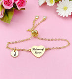 Gold  Matron of Honor Bracelet, Gold or Silver Heart Matron of Honor Jewelry, Wedding Gift, D579G