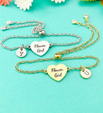 Flower Girl Bracelet, Gold or Silver Heart Flower Girl Jewelry, Perfect Flower Girl Wedding Gift, D583