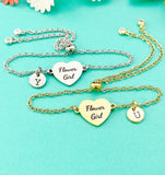 Flower Girl Bracelet, Gold or Silver Heart Flower Girl Jewelry, Perfect Flower Girl Wedding Gift, D583