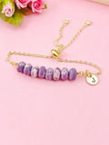 Natural Regalite Imperial Jasper Sea Sediment Jasper Bracelet, Purple, Gold Natural Gemstone Jewelry, N6361B