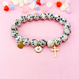 Dalmatian Jasper Bracelet in Gold or Silver, Natural Dalmatian Jasper Gemstone Jewelry, N6374