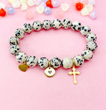 Dalmatian Jasper Bracelet in Gold or Silver, Natural Dalmatian Jasper Gemstone Jewelry, N6374