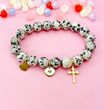 Dalmatian Jasper Bracelet in Gold or Silver, Natural Dalmatian Jasper Gemstone Jewelry, N6374