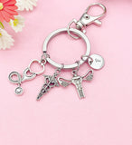 Anatomical Uterus Caduceus Stethoscope Charm Keychain or Necklace in Silver, Gifts for Obstetricians Gynecologist OB-GYN Specialist, N6400