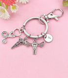 Anatomical Uterus Caduceus Stethoscope Charm Keychain or Necklace in Silver, Gifts for Obstetricians Gynecologist OB-GYN Specialist, N6400