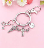 Anatomical Uterus Caduceus Stethoscope Charm Keychain or Necklace in Silver, Gifts for Obstetricians Gynecologist OB-GYN Specialist, N6400