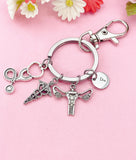 Anatomical Uterus Caduceus Stethoscope Charm Keychain or Necklace in Silver, Gifts for Obstetricians Gynecologist OB-GYN Specialist, N6400