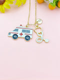 Ambulance Stethoscope Charm Necklace – Medical Jewelry Gift for Paramedics, EMTs, Nurses, Doctors & Healthcare Workers, N6510