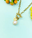 Baroque Keshi Pearl Wire Wrap Toggle Necklace, Stainless Steel Jewelry, Gold or Silver Option, N6564