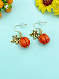 Halloween Earrings, Pumpkin Maple Leaf, Fall Autumn Gift,N3693