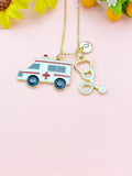 Ambulance Stethoscope Charm Necklace – Medical Jewelry Gift for Paramedics, EMTs, Nurses, Doctors & Healthcare Workers, N6510