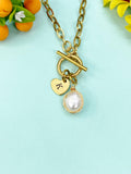 Baroque Keshi Pearl Wire Wrap Toggle Necklace, Stainless Steel Jewelry, Gold or Silver Option, N6564