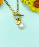 Baroque Keshi Pearl Wire Wrap Toggle Necklace, Stainless Steel Jewelry, Gold or Silver Option, N6564