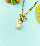 Baroque Keshi Pearl Wire Wrap Toggle Necklace, Stainless Steel Jewelry, Gold or Silver Option, N6564