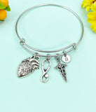 Silver Cardiologist Bracelet Anatomy Heart Caduceus, Medical School Student Gifts, Personalized Customized Gifts, N5283B