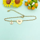 Gold Titi Heart Charm Bracelet, Stainless Steel Titi Jewelry, D335