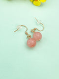 Jade Earrings, Pink Jade Natural Gemstone Jewelry, Rose Gold Earrings, N6646