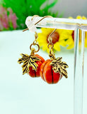 Halloween Earrings, Pumpkin Maple Leaf, Fall Autumn Gift,N3693