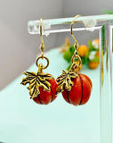 Halloween Earrings, Pumpkin Maple Leaf, Fall Autumn Gift,N3693