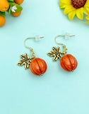 Halloween Earrings, Pumpkin Maple Leaf, Fall Autumn Gift,N3693