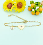 Gold Titi Heart Charm Bracelet, Stainless Steel Titi Jewelry, D335