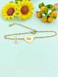 Gold Titi Heart Charm Bracelet, Stainless Steel Titi Jewelry, D335