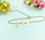 Gold Titi Heart Charm Bracelet, Stainless Steel Titi Jewelry, D335