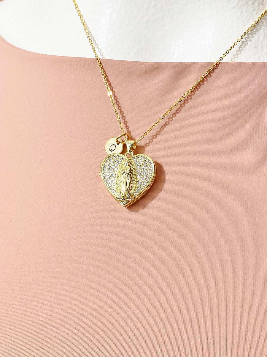 Gold Virgin Mary Lady of Guadalupe Cubic Zirconia Locket Necklace – Fa ...